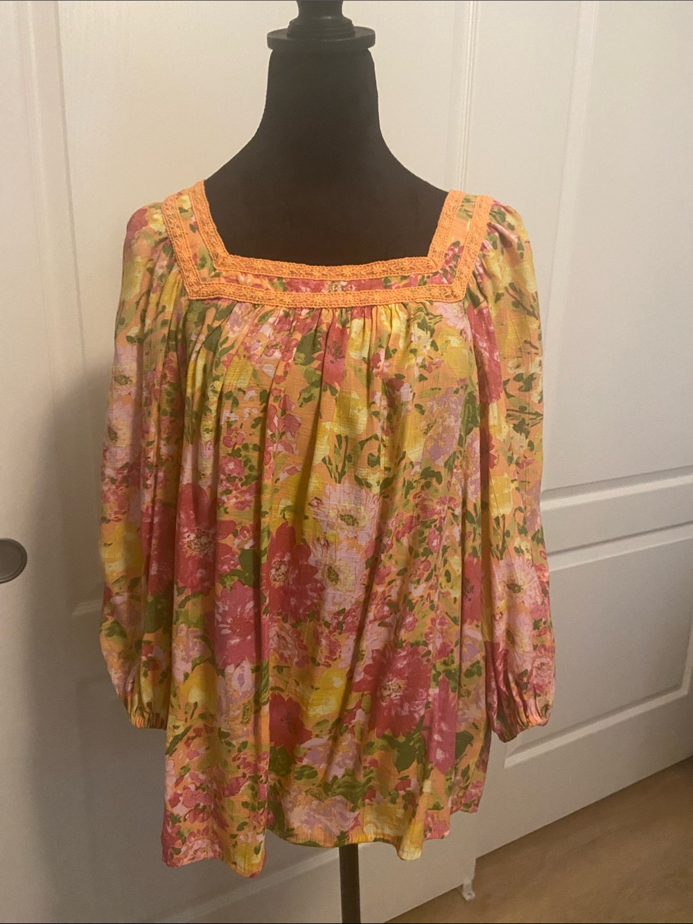 LC Lauren Conrad Yellow Pink Floral Peasant Blouse